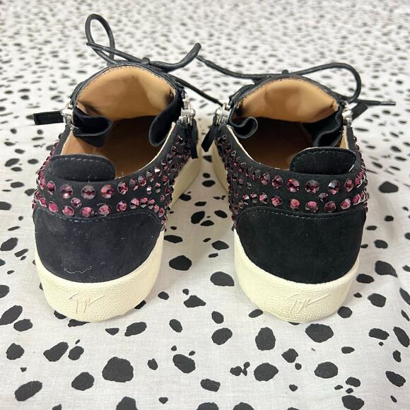Giuseppe Zanotti | Crystal Magenta Pink Black Suede Low Top Designer Sneakers 38 - Picture 6 of 9